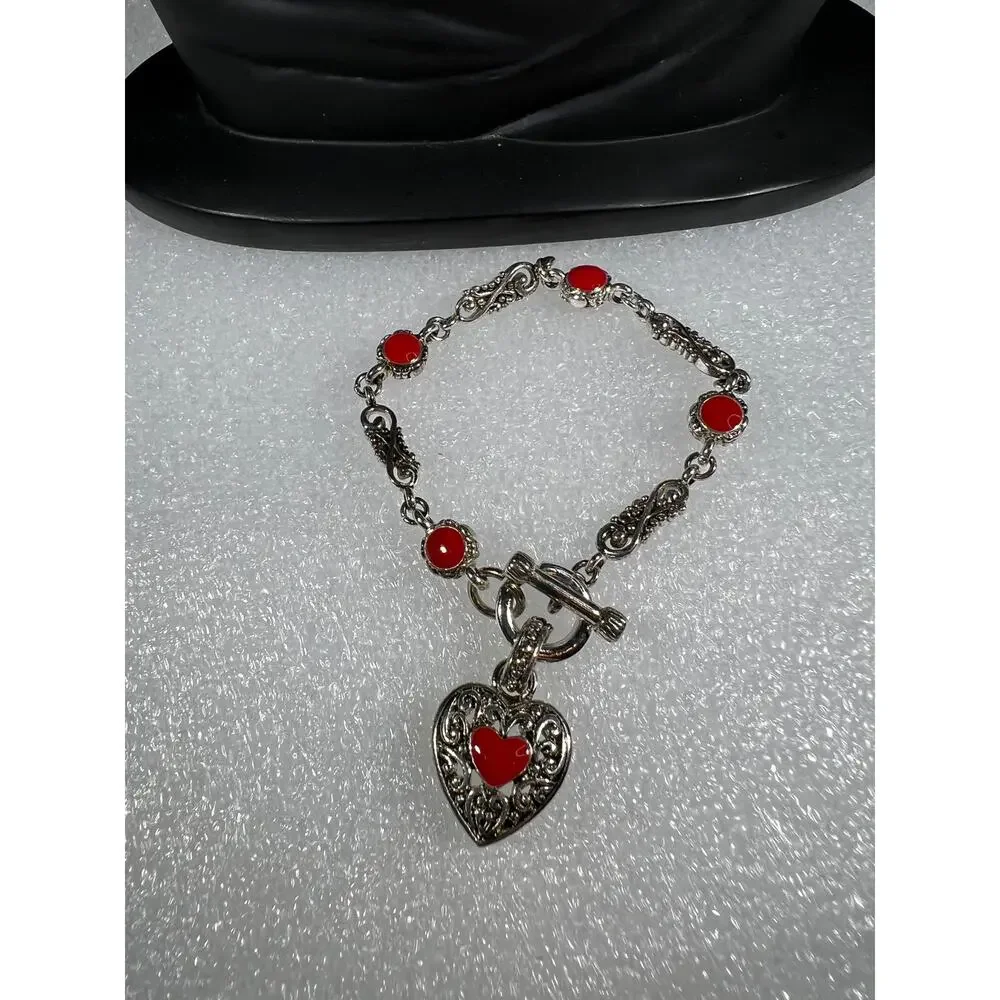 Retro Red Vintage Scroll Heart Toggle Bracelet NWOT Deadstock Costume Fashion